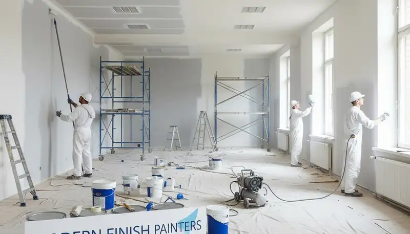 Commercial painting crew in Hartford, CT applying durable finishes for offices and retail spaces