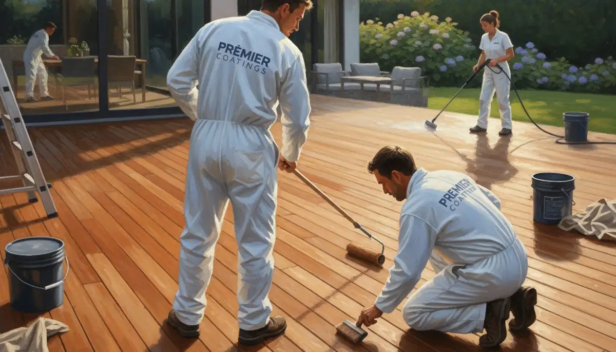 Hartford, CT painter applying deck stain to protect and enhance wood grain