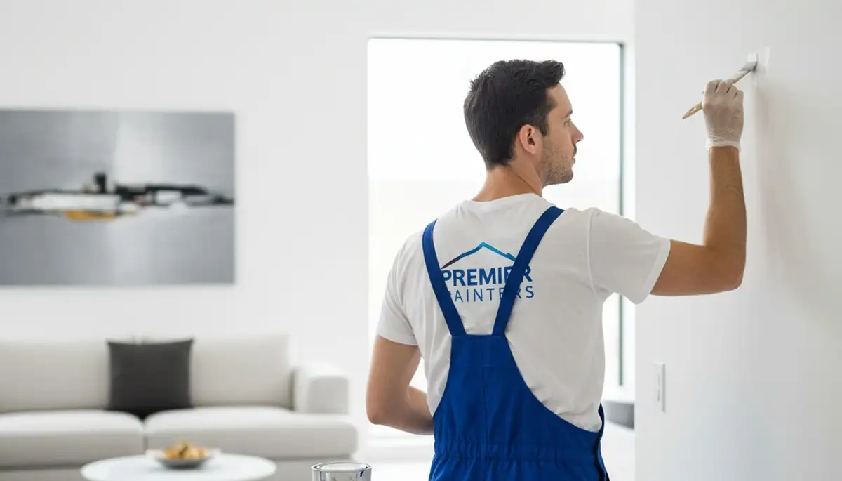 Painter touching up interior wall paint in Hartford, CT for a clean, restored finish