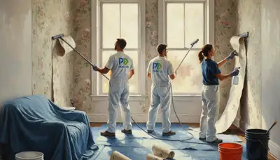 Hartford, CT painters removing wallpaper and prepping walls for a smooth paint finish